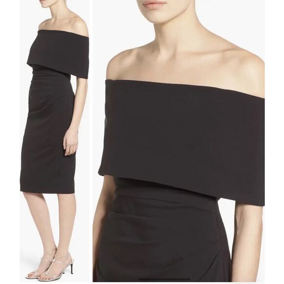 Vince Camuto Off Shoulder Popover Cocktail Dress Black Size 6 Elegant Event LBD - Picture 3 of 14